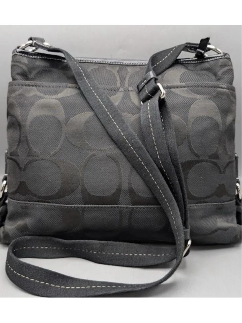 Coach Signature Black Monogram Nylon Kyra Shoulder Bag COA Pink Interior EUC